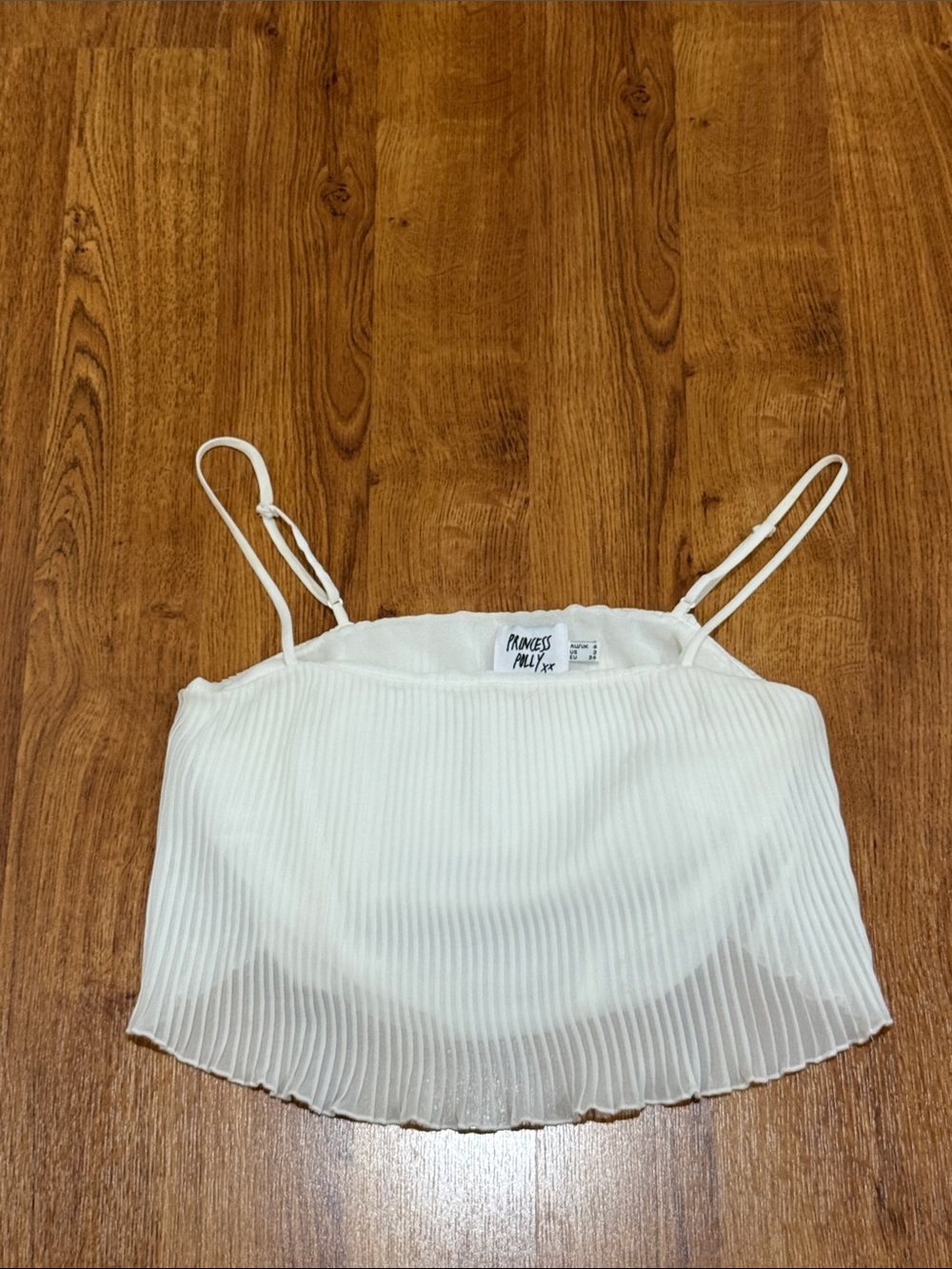 Princess Polly White Pleated Spaghetti Strap Crop Cami